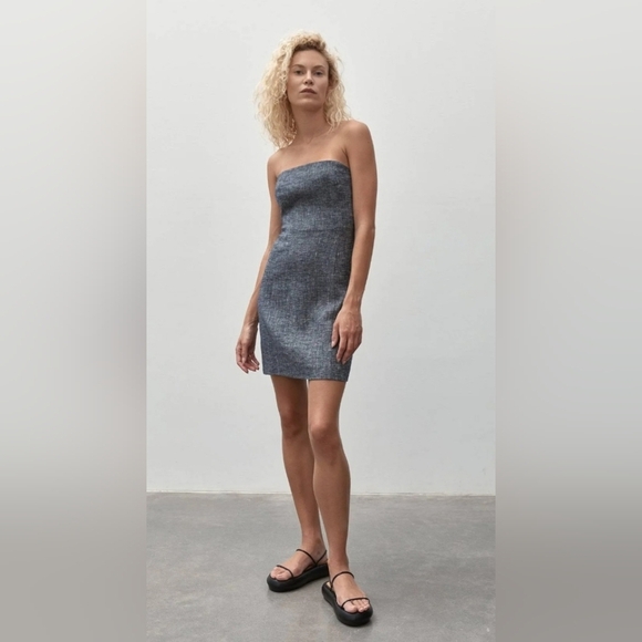 St. Agni Anna Mini Dress Navy Marle Organic Cotton Linen Blend Nwt Sz. S. - Picture 1 of 14